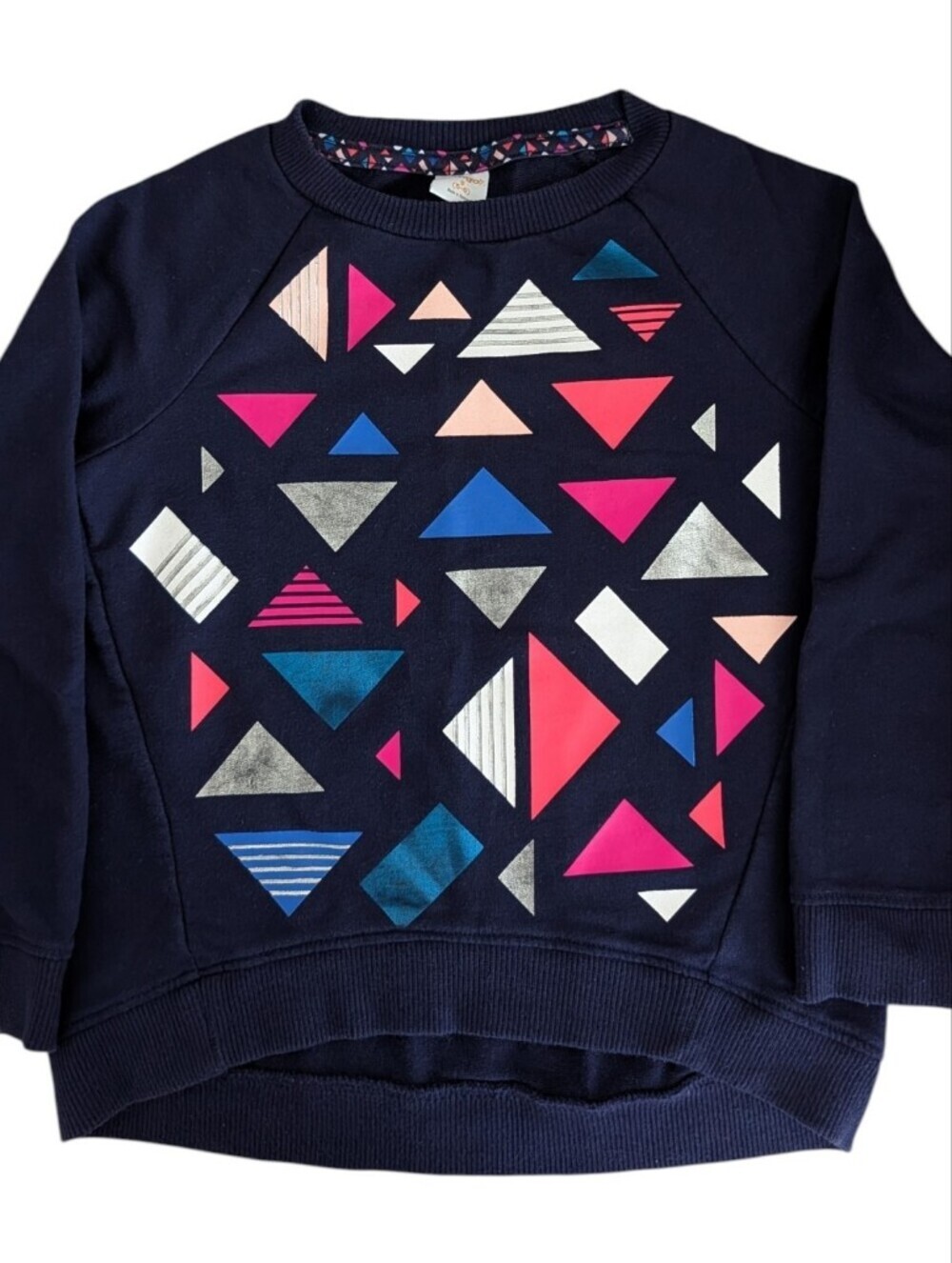 Gymboree Girls Navy Sweatshirt with Pink & Blue Geometric Print Size S (5-6)